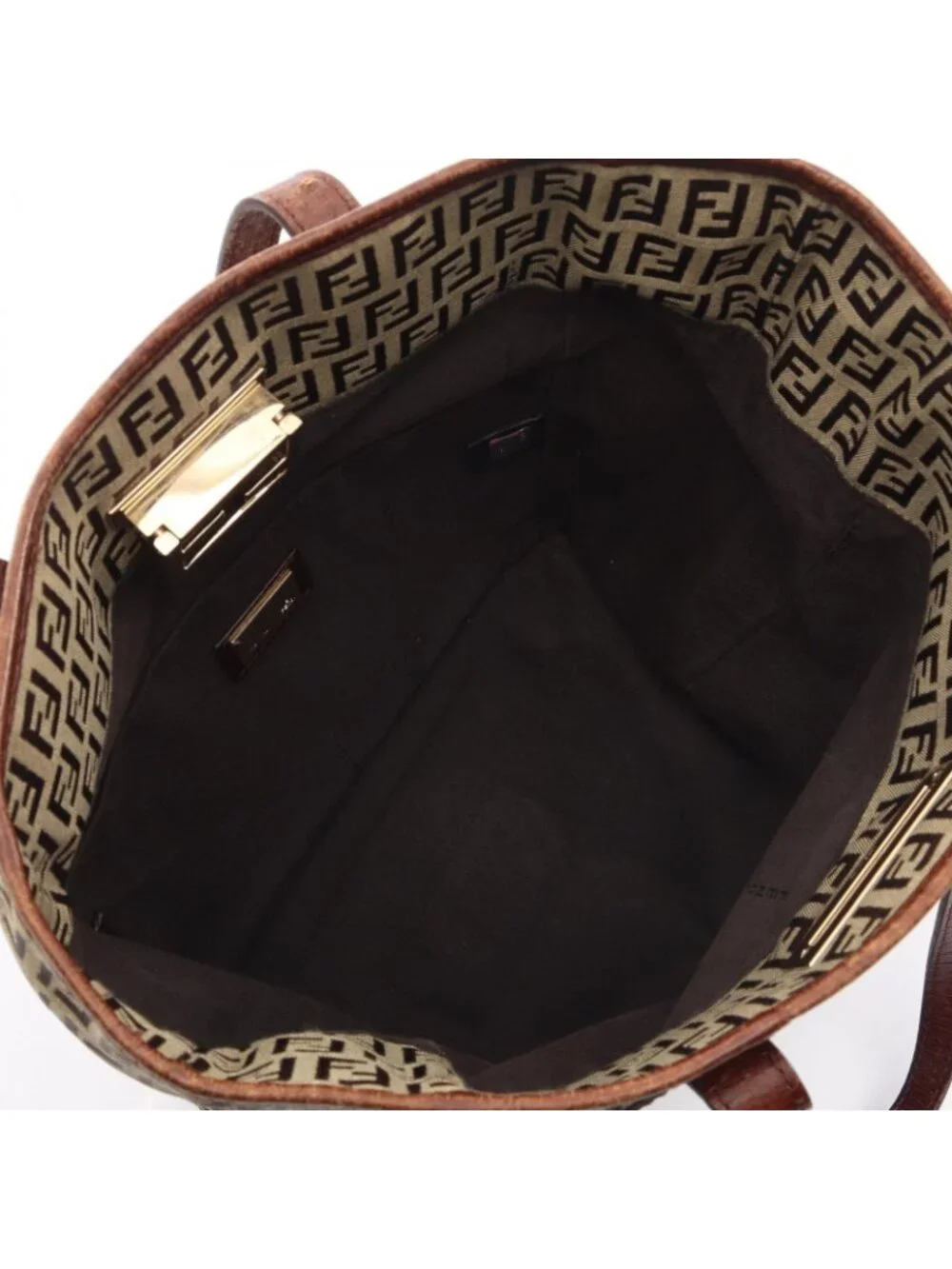 Fendi Tote Bag Zucchino Beige Brown Canvas Leather